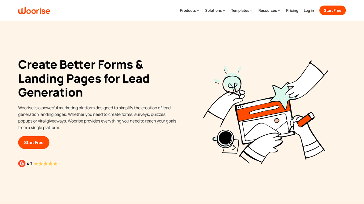 Captura de tela da página inicial do Woorise