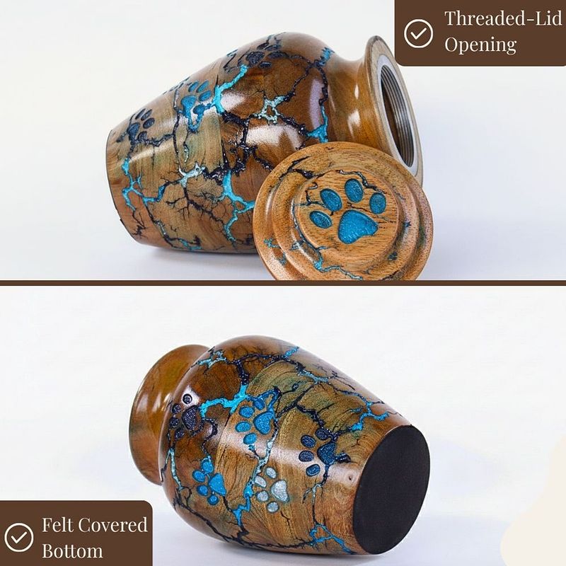 Carved Paw & Lightning Strikes Wooden Pet Urn