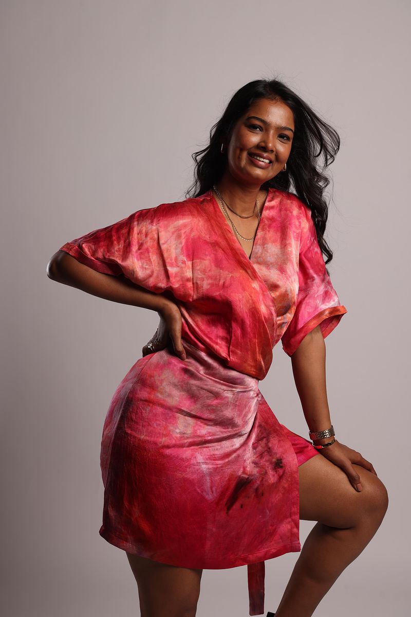 Linen Wrap V-Neck Kimono Dress