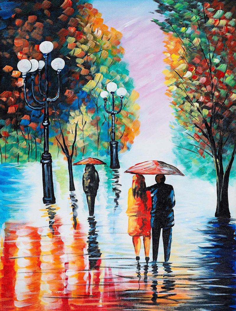 Together in the Rain" – Romantic Abstract Canvas Painting