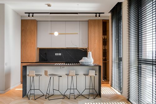 Kitchen design featuring geometric lines and rich textures &ndash; Herculane project