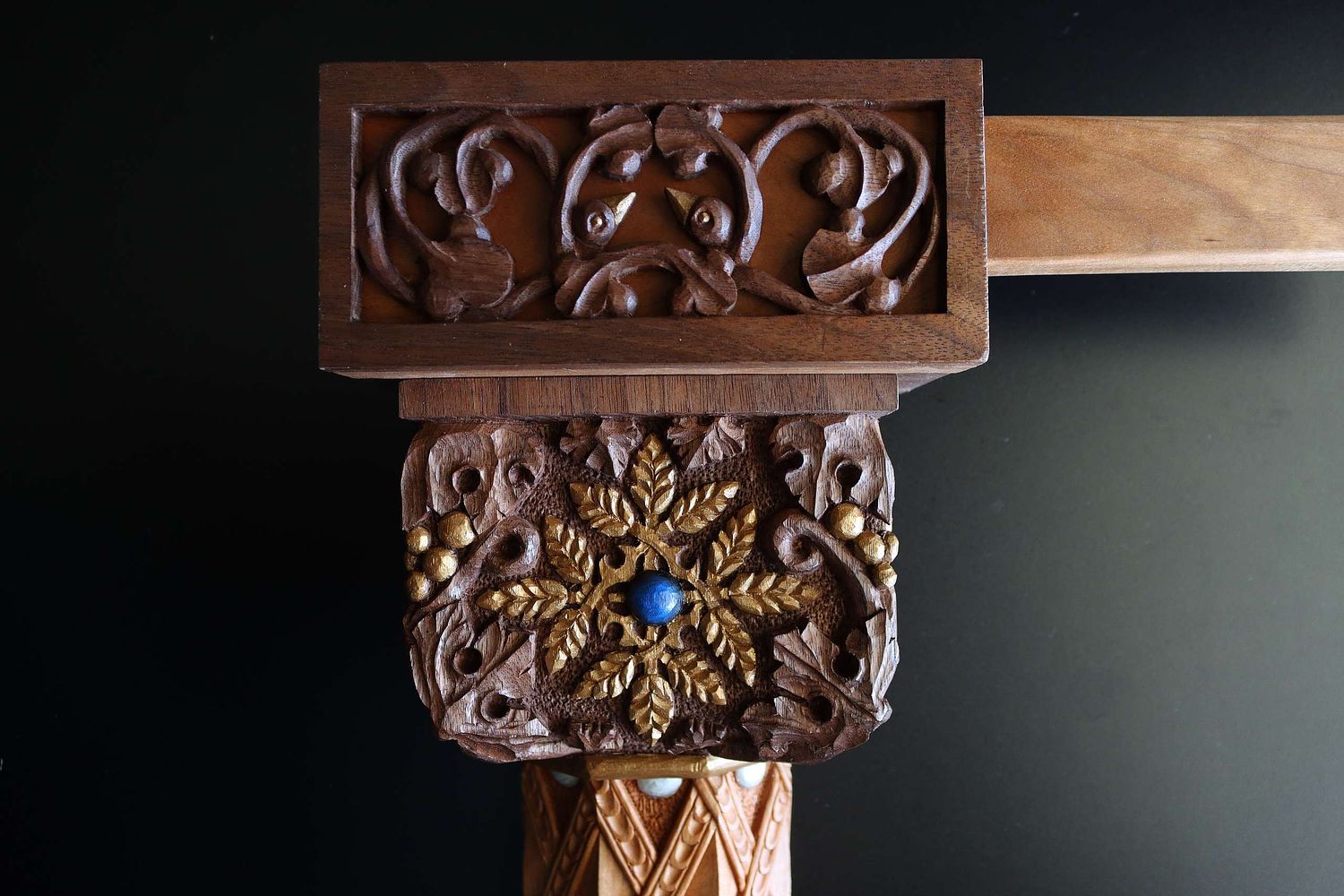 carved capital and impost for tabernacle by Wes Baker of Contrasts Woodcarving with Eucharistic Symbolism