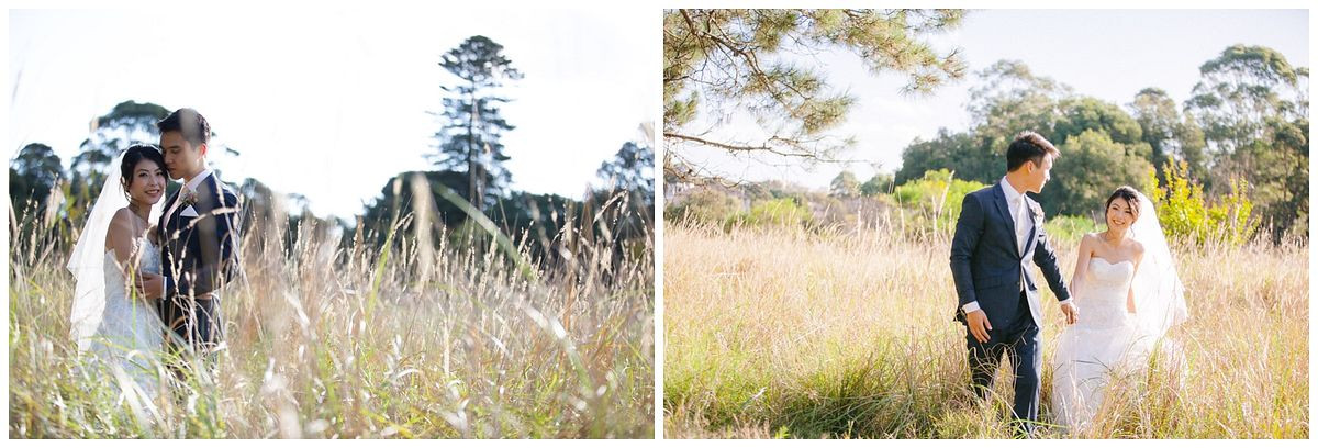 Bride and groom in the middle of Ash Paddock, Centennial Park.