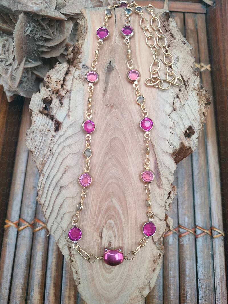 Strass charms kitten necklace