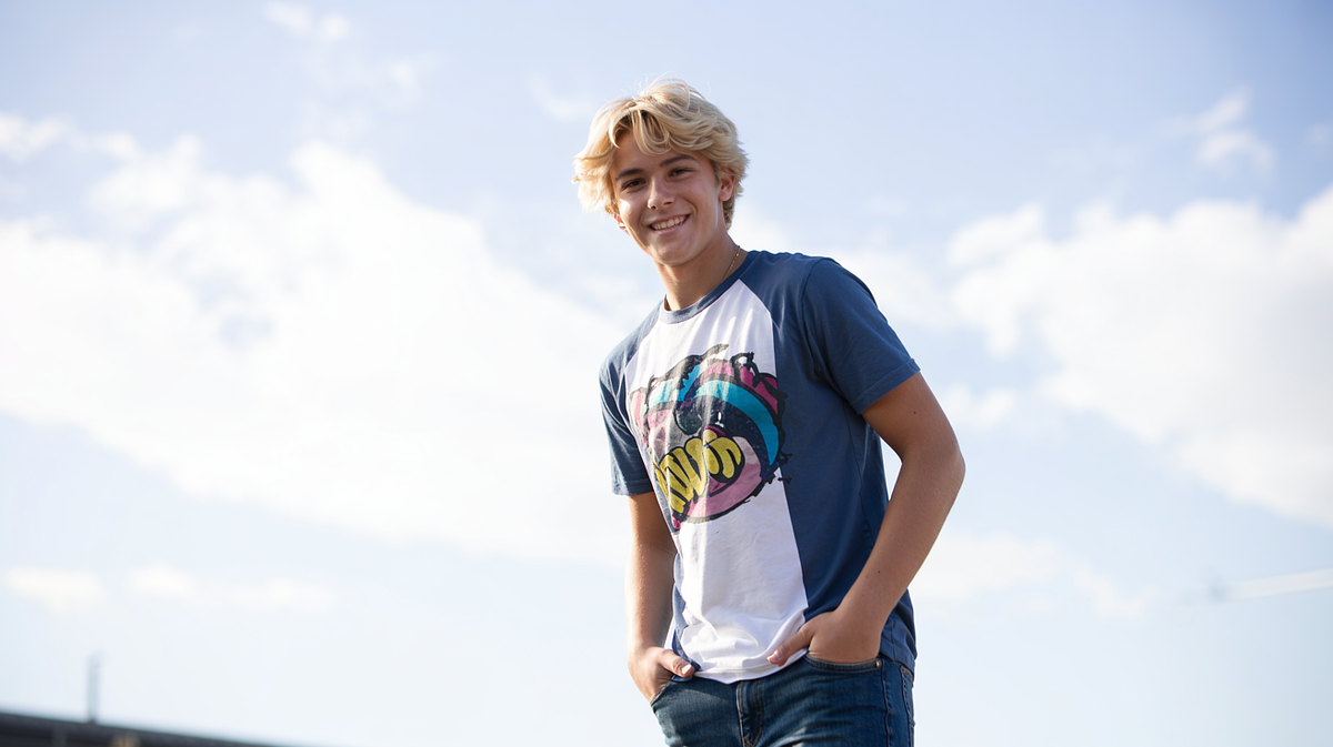 High school senior posing confidently outdoors in natural light.