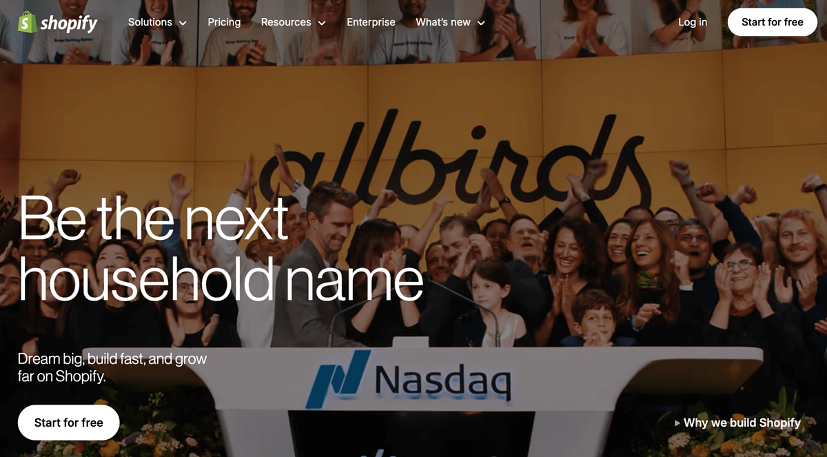 Afbeelding van de startpagina van Shopify