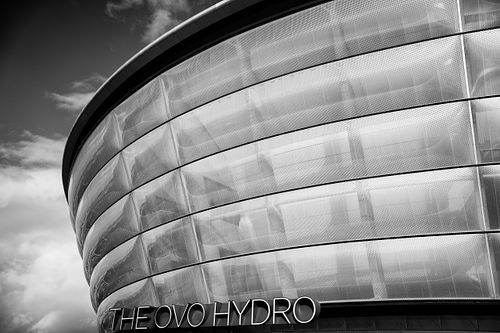 Black & White, Cityscapes, architecture, ova hydro, armadillo, Scottish event campus, Glasgow, Scotland, United Kingdom, UK, black & white