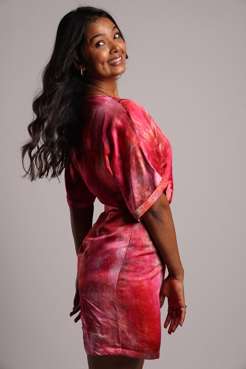 Linen Wrap V-Neck Kimono Dress