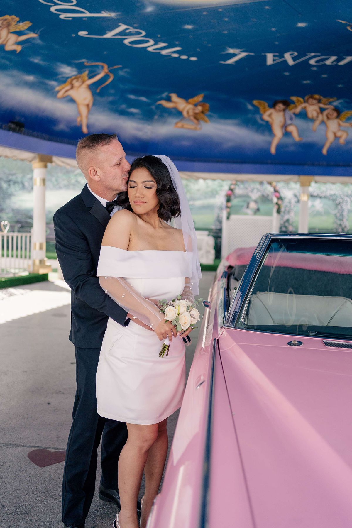 The Pink Cadillac at Little White Chapel, Las Vegas Nevada (Elopement)