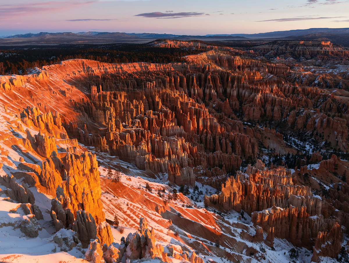 Golden hour on a winter landscape