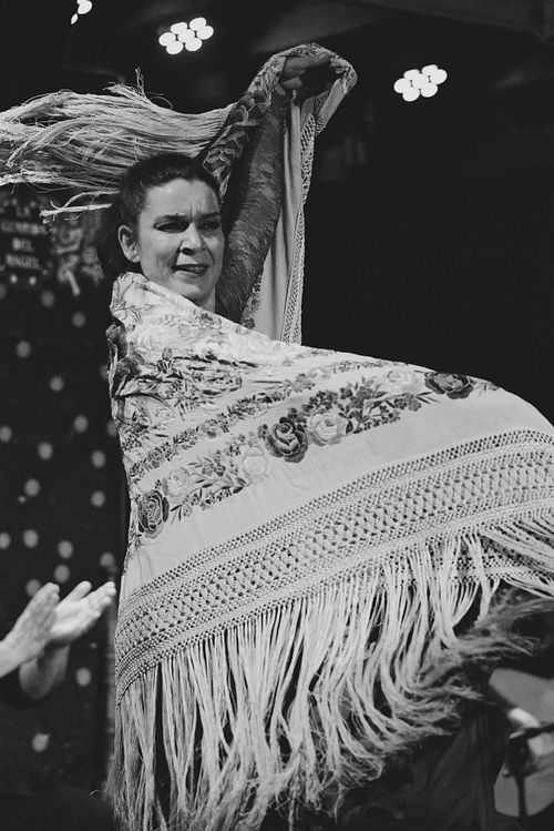 Carmen Laguna dancing sensual flamenco in tablao in Jerez