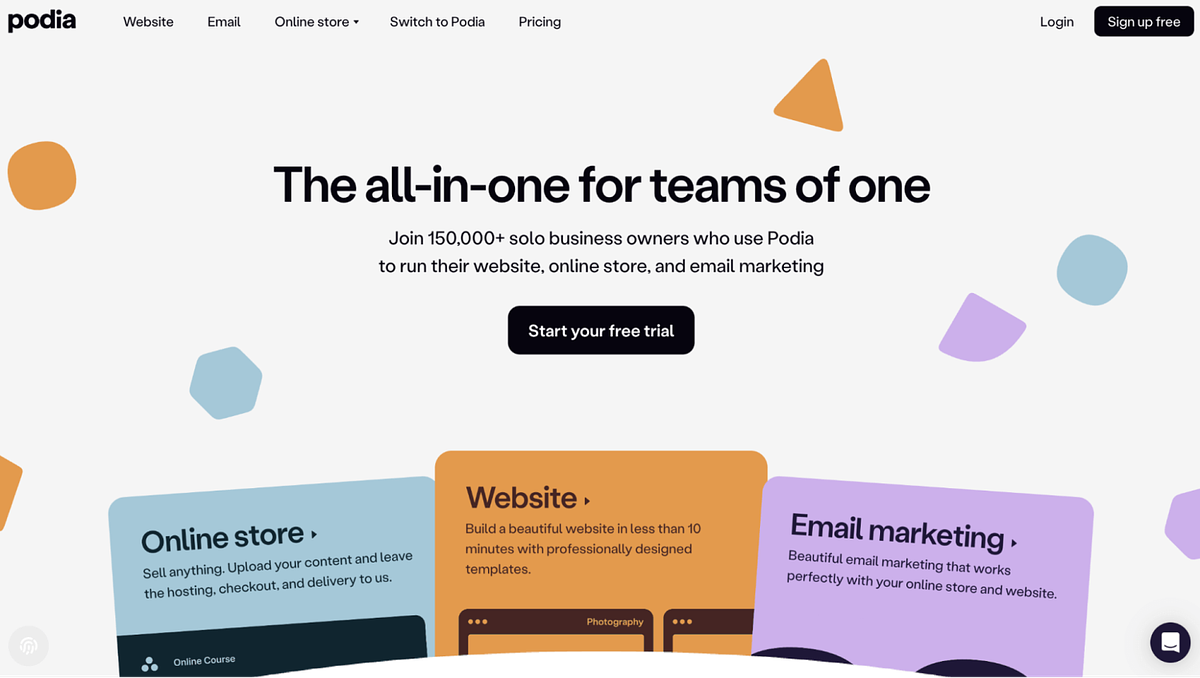 Immagine della homepage di Podia