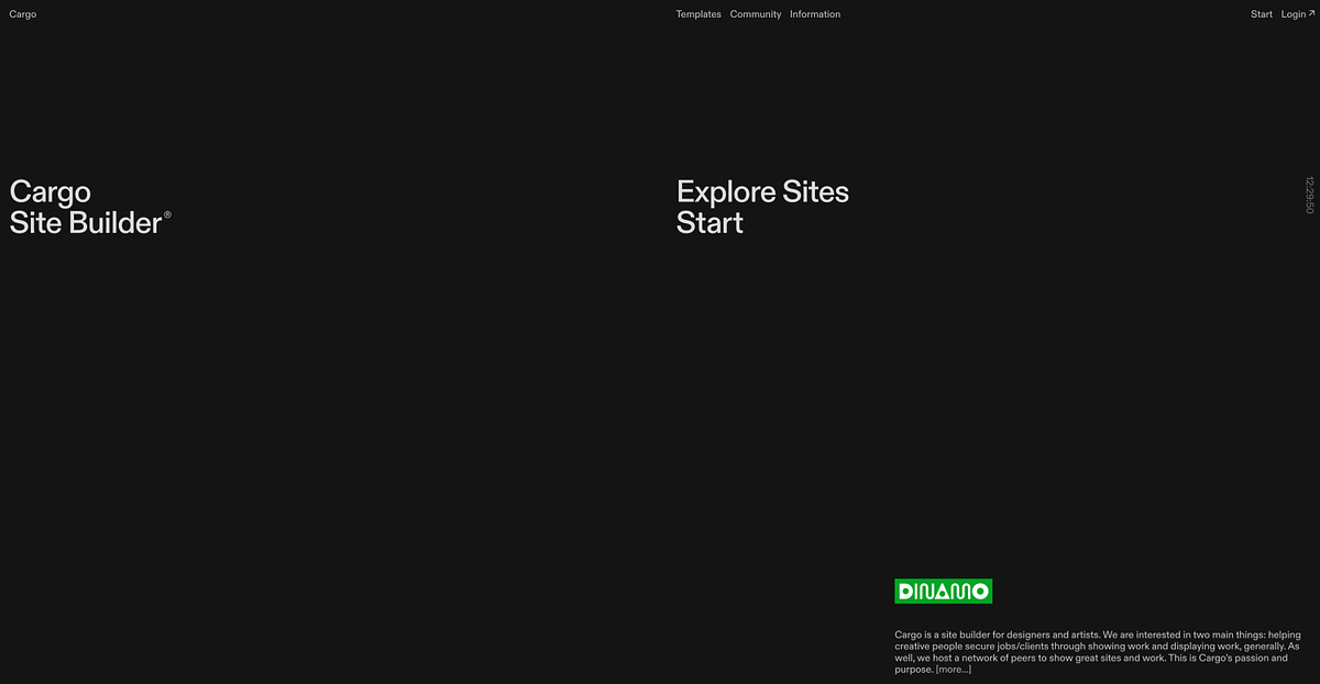 На главной странице Cargo представлены шаблоны портфолио для дизайнеров и художников, разработанные с учетом их художественных предпочтений.