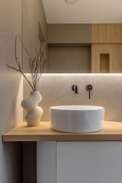 Bathroom design detail in soft light - Faget project