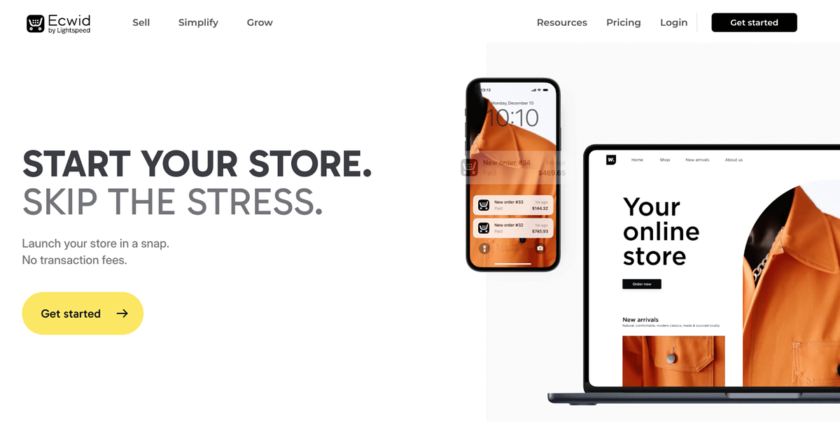 Image of Ecwid's homepage
