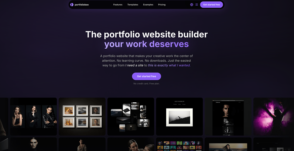 На главной странице Portfoliobox рекламируется бесплатный конструктор сайтов-портфолио для творческих людей.
