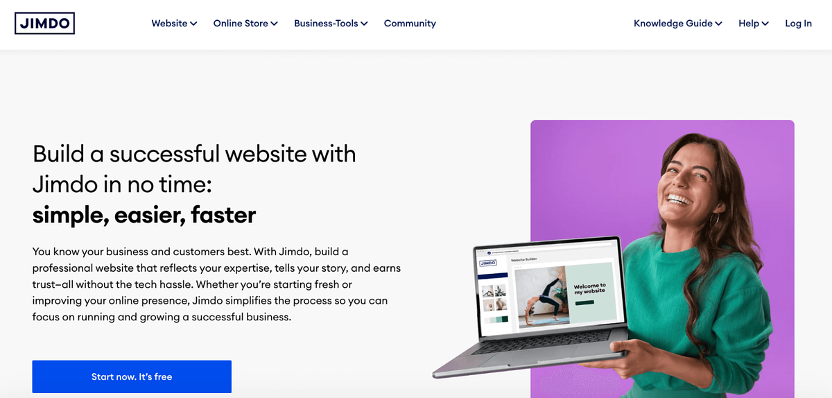 Captura de pantalla de Jimdo