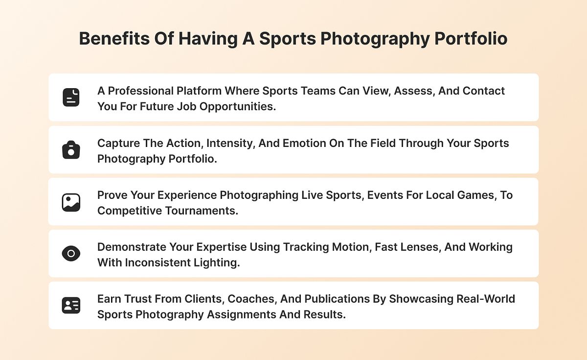 Infographic showing benefits of having a sports photography portfolio