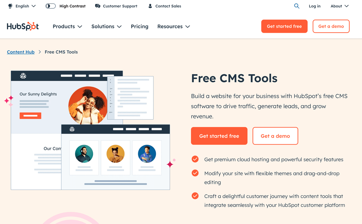 Image of HubSpot's CMS tool