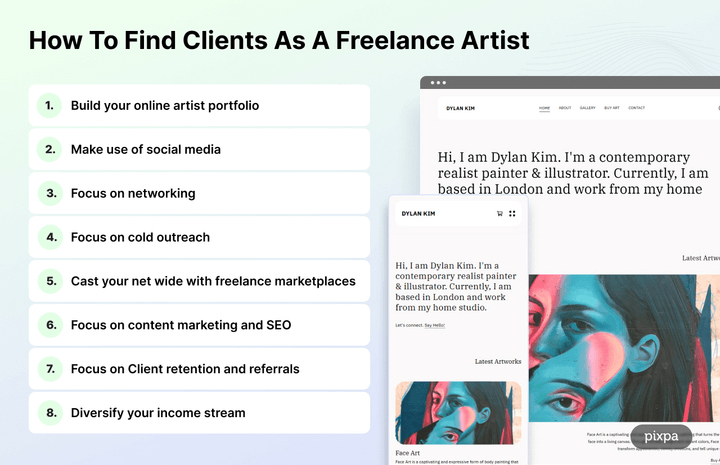 Infografía que muestra cómo encontrar clientes como artista independiente